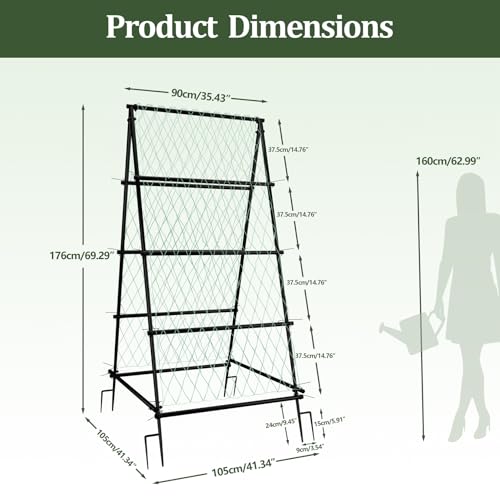unho Garden Trellis for Climbing Plants with Tough Nylon Netting, 6ft Tall Sturdy Rustproof Metal Plant Support Tower for Vegetable Fruit Vine Cucumber Garden Lightweight，Outdoor - size: 41*41*70inch