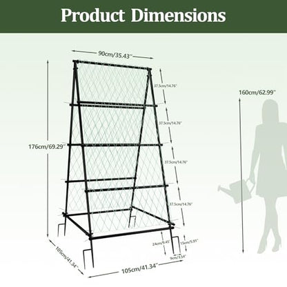 unho Garden Trellis for Climbing Plants with Tough Nylon Netting, 6ft Tall Sturdy Rustproof Metal Plant Support Tower for Vegetable Fruit Vine Cucumber Garden Lightweight，Outdoor - size: 41*41*70inch