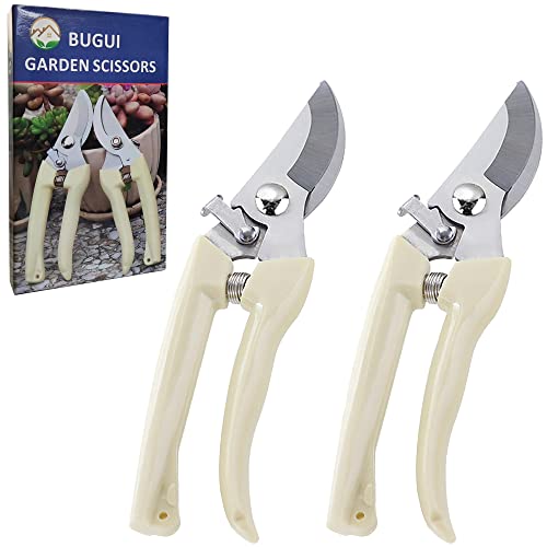 BUGUI Bypass Garden Pruning Shears - 2 Pack, Ultra Lightweight Hand Pruners Make Cut Smooth & Clean, Professional Gardening Scissors for Cutting Live Flowers, Plants, Light Branches - style: 7"FlowerShearsSet(C010)