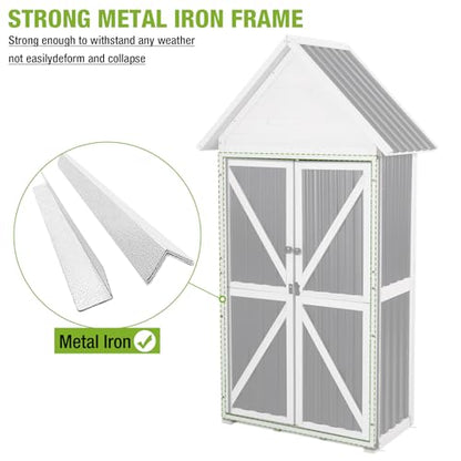 Outdoor Storage Shed Cabinet Strong Iron Frame Surrounding Garden Tool Storage with Adjustable Shelfs,Large Space - size: 30"W Dark Brown