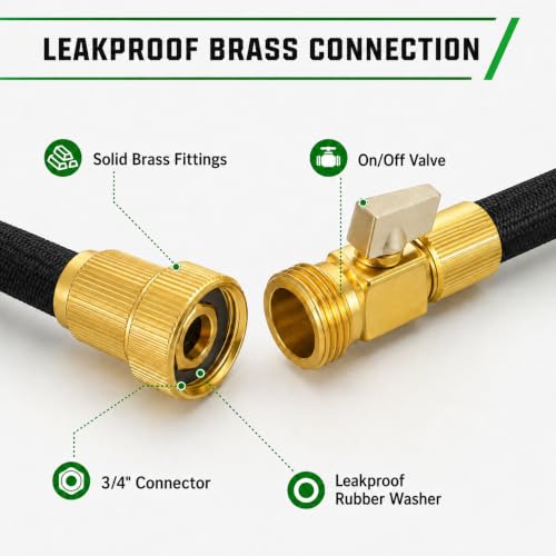 Black Non Expandable Garden Hose 100ft with 10 Function Nozzle, Lightweight 100 ft Water Hose for Yard, Lawn, Camping - color: Blcak, size: 100FT