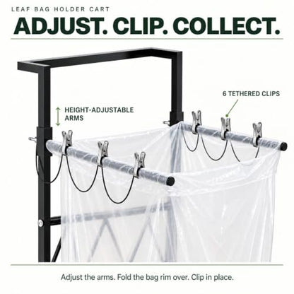 Leaf Bag Holder Cart with Wheels, 2-in-1 Heavy Duty Hand Truck