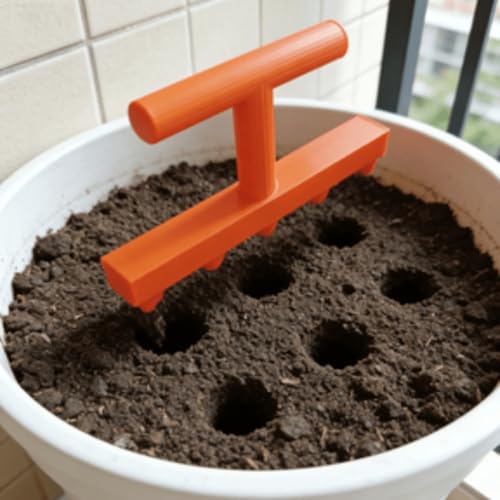 Garden Hole Punch Seeder Tool, Manual Seed Planting Dibber, Precision Soil Hole Puncher for Vegetables Flowers, Portable Handheld Sowing Tool for Garden & Pots（Orange）