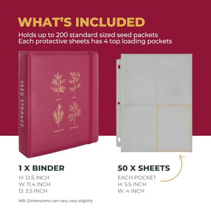 Wildgoose Seed Binder - Seed Packet Organizer, Storage Book, Raspberry - color: RASPBERRY