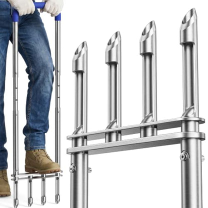 Knee-Friendly Manual Lawn Aerator, Adjustable 43.3–48.5", Silver, Dual Step
