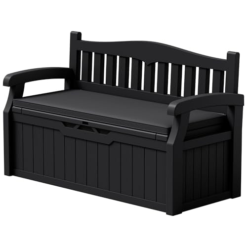 Devoko 80 Gallon Storage Bench with Cushion, Deck Box Waterproof&Lockable - color: Black, size: 80 Gallon with Cushion
