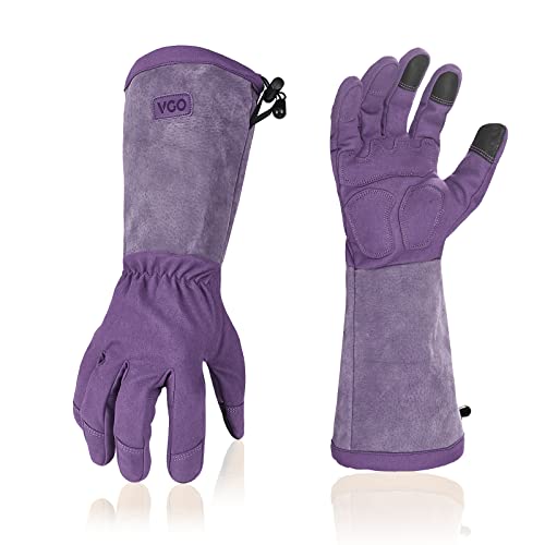 Vgo... Ladies' Synthetic Leather Extended Pig Split Leather Cuff Rose Pruning Thorn Proof Garden Gloves (Size S, Purple,SL6592W) - color: 1 Pair - Purple, size: Women's Small