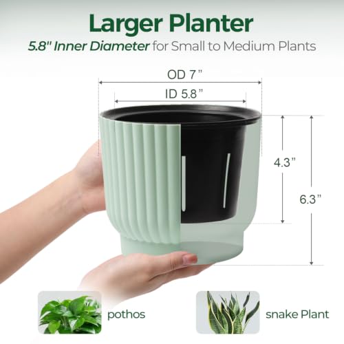 T4U Self Watering Pots for Indoor Plants, 7 Inch 4 Pack Planter Green - color: Seafoam Green, size: 7 Inch