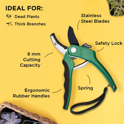 Nevlers 8" Green Anvil Pruning Shears Heavy Duty Plant Shears w/8mm Cut Cap - color: Green, size: Anvil