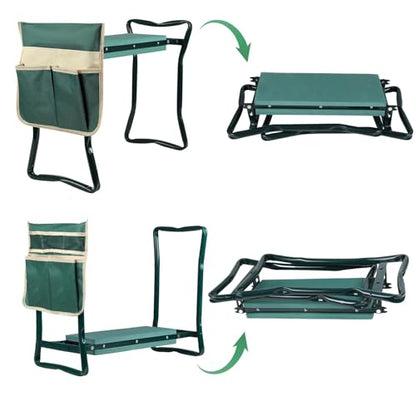 Foldable Garden Kneeler and Seat,Gardening Stool with Eva Soft Foam Pad and Bags,Gardening Bench for Seniors and Gardeners