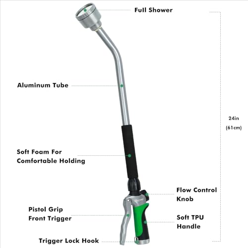 RESTMO 24 Inches Long Watering Wand for Garden Hose, Full Shower Spray Wand - color: Green