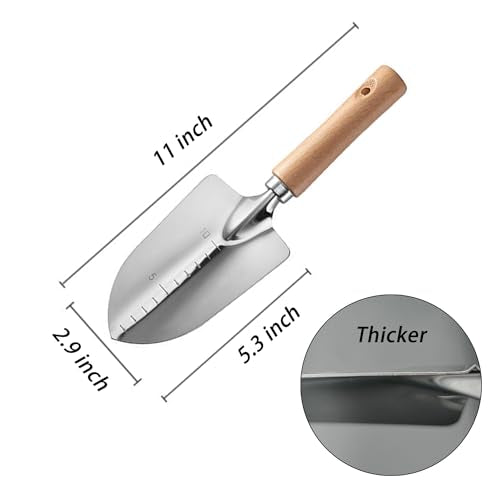 Garden Tool Shovel for Digging Gardening Trowel for Lawn Planting Stainless Steel Spade Wooden Handle Anti Slippery - color: Silver Wooden Handle