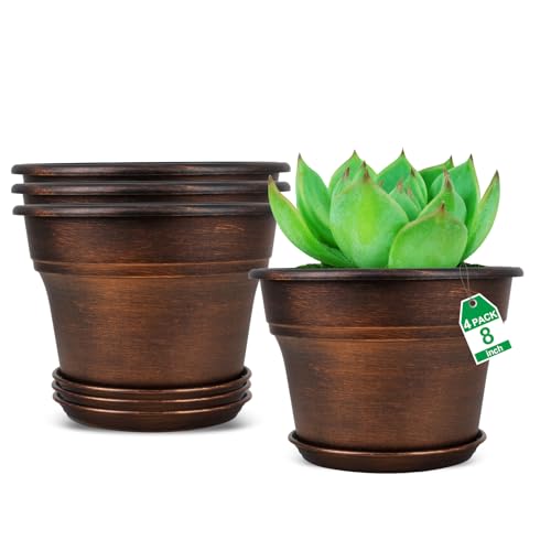 Fodetyff Planters-Plant-Pots-Indoor-Outdoor, 8 inch 4 Pack Copper - color: Copper, size: 8 inch-4 pack