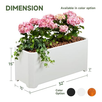 Metal Rectangular Planter Box 32"L x 15"W x 15"H Large White Planters - color: White, size: 32"Lx15"Wx15"H