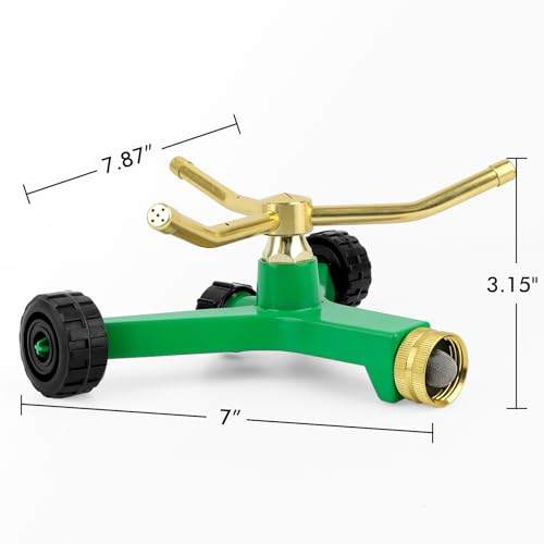 [2 Pack] RESTMO 3-Arm Metal Sprinkler with Wheel Base