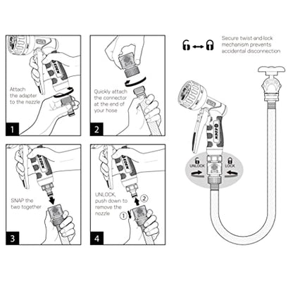 Eden PRO Metal 6-Pattern Hose Nozzle: Front Trigger, Cyclonic Turbo Spray - style: Front Trigger