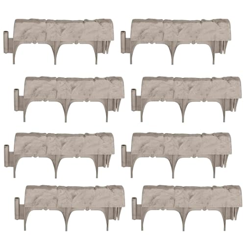 Suncast Interlocking Border Edging - Stone -Like Poly Construction for Garden, Lawn, and Landscape Edging - Water Resistant Border for Containing Trees, Flower Beds and Walkways - Light Taupe -Gray - color: 8 Pack
