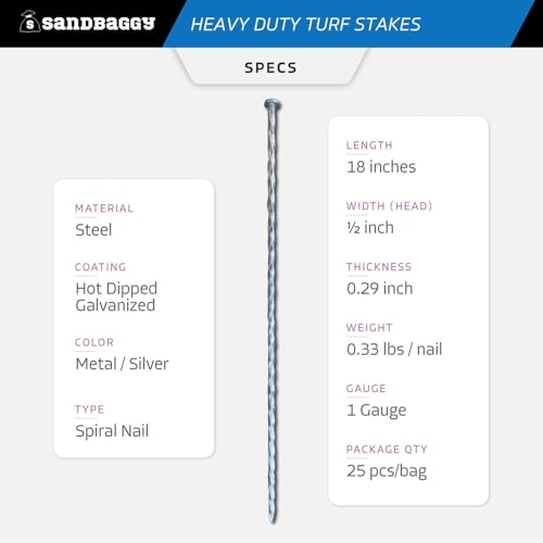 Sandbaggy 18" Heavy Duty Galvanized Artificial Turf Stakes - Spiral Landscape Nails - Ground Spikes/Pins, Synthetic Grass, Lawn, Edging, Weed Barrier Fabric (18 inch - Ultra Heavy Duty, 150, Count) - style: 18 inch - Ultra Heavy Duty