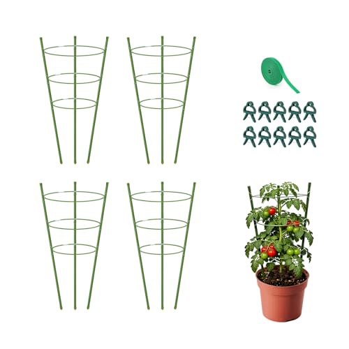 4 Pack Garden Tomato Cage for Pots, 18" Metal Tomatoes Cages Plant Support with Stable Support Rings (18") - size: 18"