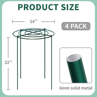 4 Sets Peony Support Cage,24"Diax32"High Heavy Duty Metal Plant Support,Grow Through Hoops Grids with 4 Thickened 6mm Legs,Strong Support Brace for Heavy Blossoms,Flower Support Ring for Peonies,Rose - size: 24"X32"-4PCS