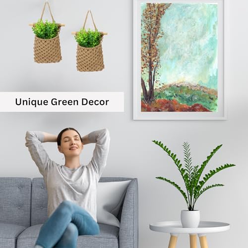 2 Packs Macrame Wall Planters with Faux Eucalyptus, Wall Decor - color: Jute