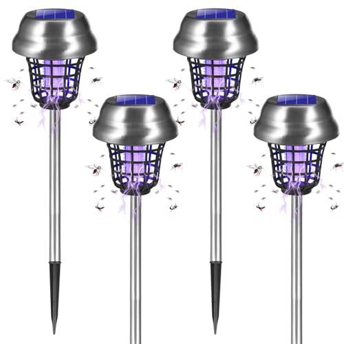 2026 Solar Bug Zapper Outdoor Waterproof Mosquito Repellent Outdoor Patio Mosquito Trap & Killer for Backyard, Garden, Farm, Solar Powered Fly Zapper for Small Flying Insect, Gnats, Flies, Moths(4)