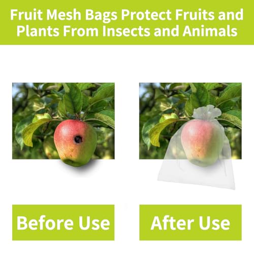 50PCS Fruit Protection Bags, 6x9 Inch White Fruit Netting Cover Bags Drawstring Mesh Fruit Protectors Pest Barrier for Plant Fruit Flower Veggies Garden - size: 50PCS 6x9 inches