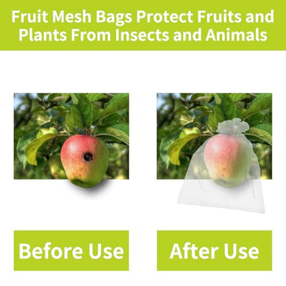 50PCS Fruit Protection Bags, 6x9 Inch White Fruit Netting Cover Bags Drawstring Mesh Fruit Protectors Pest Barrier for Plant Fruit Flower Veggies Garden - size: 50PCS 6x9 inches