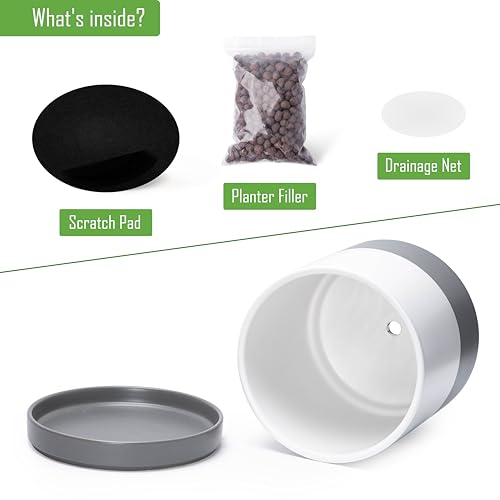 D'vine Dev 2-Pack Ceramic Pots with Saucers, 8/10 in, White/Grey, 94-G-L-6 - color: White/Speckled Grey, size: Large