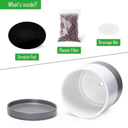 D'vine Dev 2-Pack Ceramic Pots with Saucers, 8/10 in, White/Grey, 94-G-L-6 - color: White/Speckled Grey, size: Large
