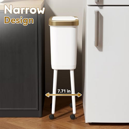Procade 4 Gallon Bathroom Trash Can on Wheels,Slim Rolling Gold Garbage Can - color: White