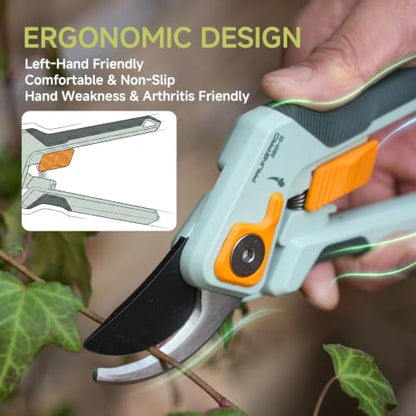 PrunePro® 8.2" Pruning Shears Ultra Sharp Lightweight Bypass Plant Clippers - color: Green