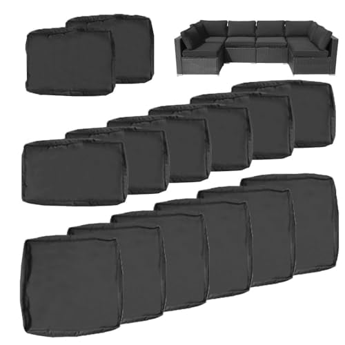 14Pcs Outdoor Cushion Covers Replacement Washable Waterproof UV w/Zipper for 6-Seaters Sofa Patio Slipcovers Set Seat and Back Covers Only (Black, 25x25x3.15inch) - color: Black, size: 25x25x3.15inch