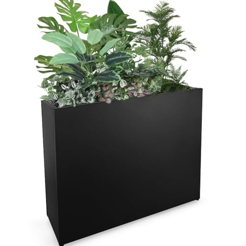 Metal Tall Long Planter Box Large Rectangular Planter Flower Pot with Drainage Holes for Indoor Outdoor Deck Porch Garden Home Patio Front Door (Black, 36" L x 10" W x 28" H) - color: Black, size: 36" L x 10" W x 28" H