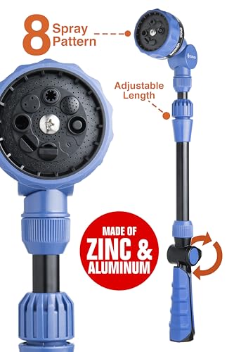 with Corvid Adjustable Thumb Control Garden Watering Wand, 19-24 Inch Telescoping Hose Nozzle 8 Spray Patterns, Heavy-Duty Zinc & Aluminum for Precise Watering and Cleaning