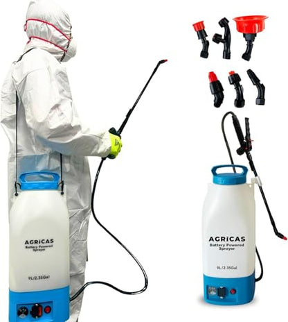 Battery Powered Sprayer 2.35 Gallon, Electric Garden Sprayer for Weed/Pest Control, 6 Nozzles, 50 PSI Pressure, Telescopic Wand, Shoulder Strap, Long-Lasting 12V Battery - color: Model2-AG2003-2.35 Gal