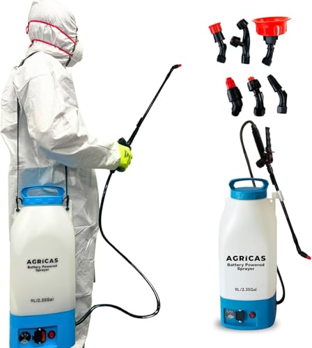 Battery Powered Sprayer 2.35 Gallon, Electric Garden Sprayer for Weed/Pest Control, 6 Nozzles, 50 PSI Pressure, Telescopic Wand, Shoulder Strap, Long-Lasting 12V Battery - color: Model2-AG2003-2.35 Gal