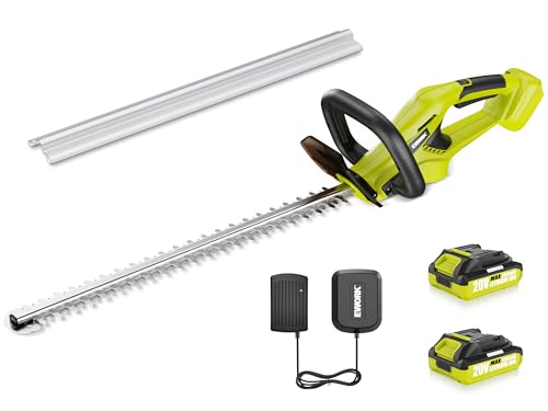 20V 22" Cordless Hedge Trimmer with 2 x 2.0Ah Battery and Charger - color: Green, size: 2 x 2.0Ah Battery
