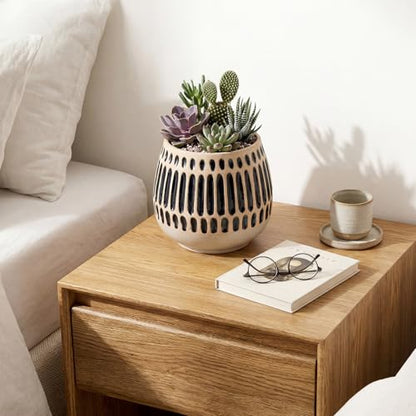 Ceramic Planter 5 Inch Succulent Flower Pot with Blue Stripe - color: Corrugation