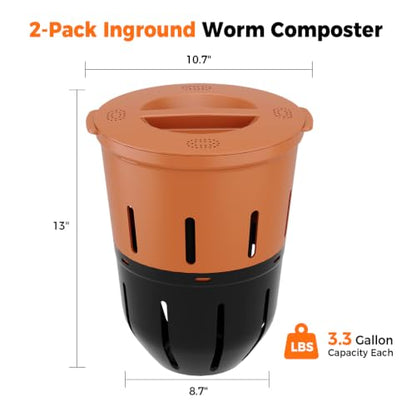 In-Ground Worm Compost Bin, 2 Pack 3.3 Gallon Worm Composter