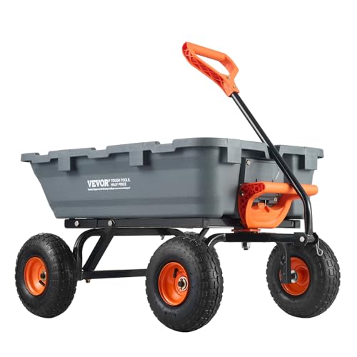 VEVOR 800lbs Poly Dump Garden Cart, Heavy Duty Yard Dump Cart Wagon, 4 Wheel Wheelbarrow with 10in Tires, 180°Rotating Handle, Steel Frame and Quick Release System - color: Gray