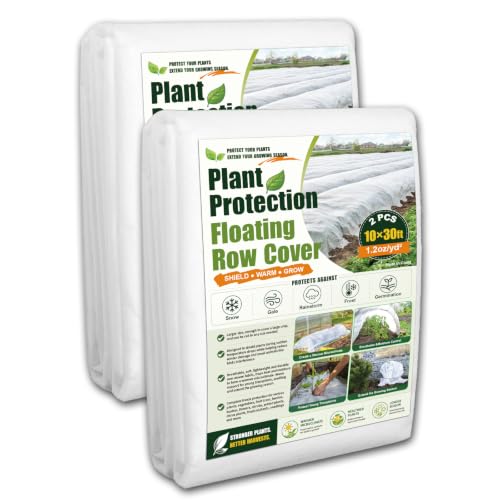 NONMON 2 Pack 10 x 30ft Plant Covers Freeze Protection 1.2oz Frost Cloth - size: 10x30ft-2 pack 1.2oz