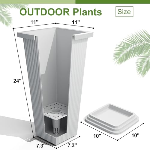 24" Set of 2 Tall Planters for Outdoor Plants, White Striped - color: Stripe White