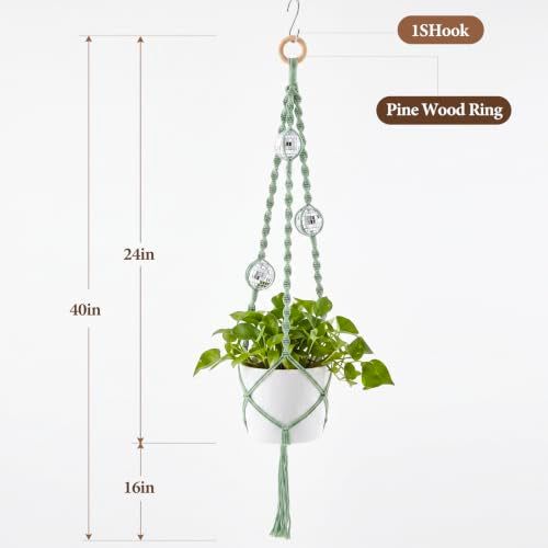 Shappy Macrame Disco Ball Plant Hanger, Boho Hanging Planter Home Decor - color: Sage Green, size: Style F