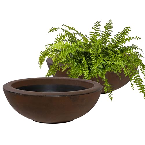 Sunnydaze Percival 20.75" Shallow Outdoor Planter Bowl, Rust, 2pk - color: Rust