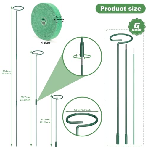 6 Sets Plant Support Stakes, 12/25/36 Inch Adjustable