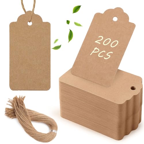 SallyFashion Kraft Gift Tags with String, 200 Pack 1.6 X 2.8 inch - color: Corrugated