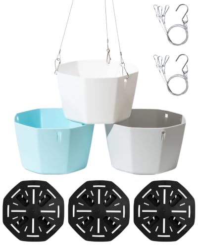 5.9 Inch Hanging Planter Pots, 3 Pack Self-Watering Flower Pot with Water Tray & Metal Chain, Plastic Hanging Plant Pots for Home Garden Porch Balcony Patio Decor, 3 Colors