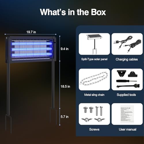 Solar Bug Zapper Outdoor, 30W Powerful Mosquito Zapper Outdoor - size: 19.7 inches for 3500 sq.ft