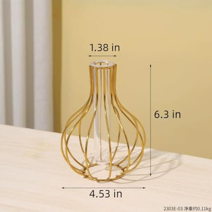 IvyMei Luxurious Nordic Gold Table Flower Vase Metal Frame Glass Tube - color: Gold 10